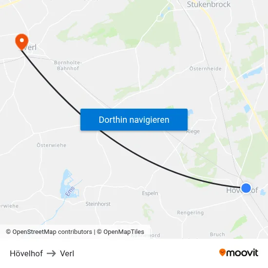 Hövelhof to Verl map