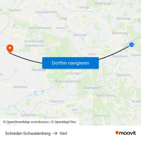 Schieder-Schwalenberg to Verl map