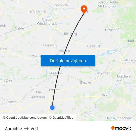 Anröchte to Verl map