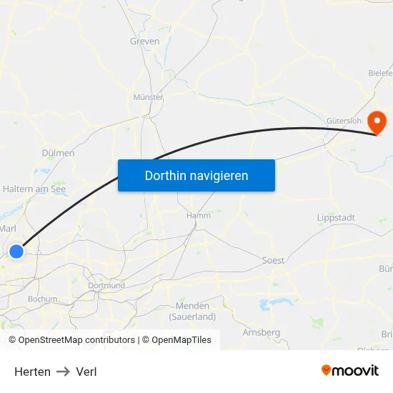 Herten to Verl map