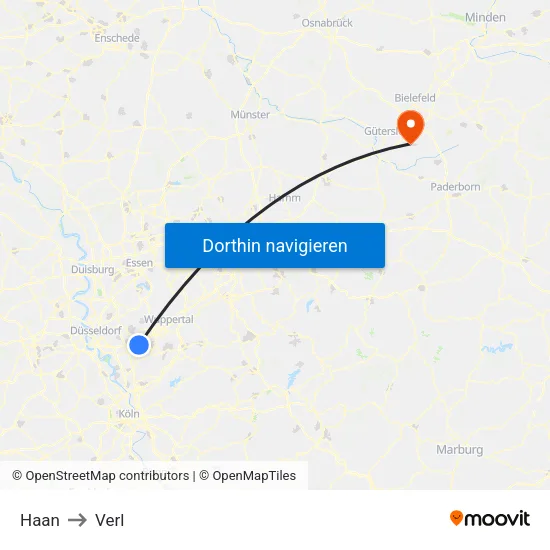 Haan to Verl map
