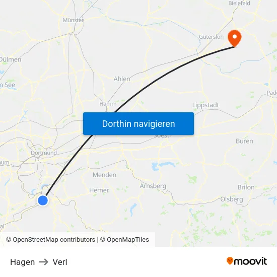 Hagen to Verl map