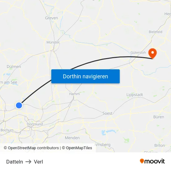Datteln to Verl map