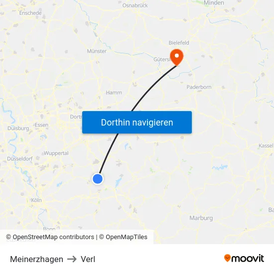 Meinerzhagen to Verl map
