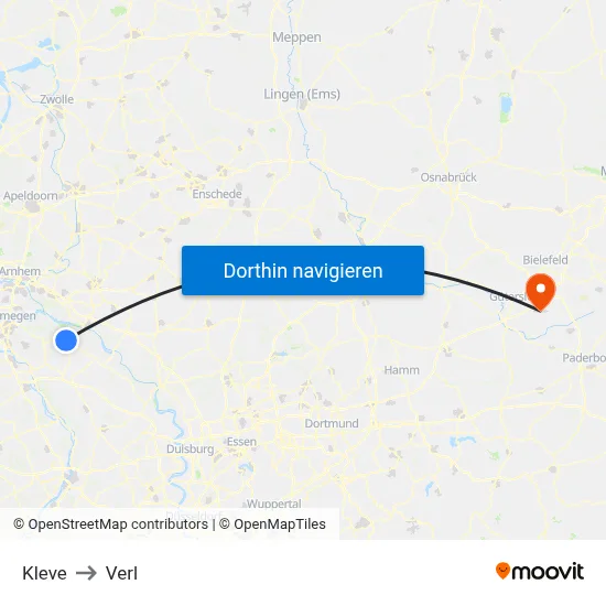 Kleve to Verl map