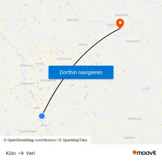 Köln to Verl map