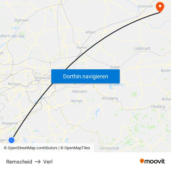 Remscheid to Verl map