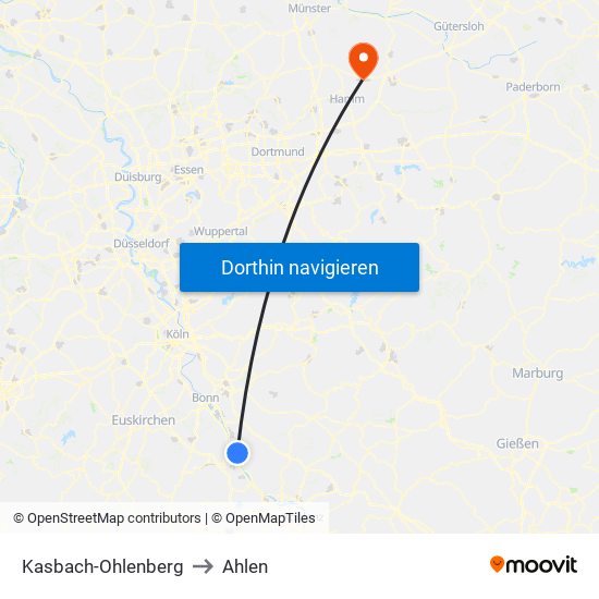 Kasbach-Ohlenberg to Ahlen map