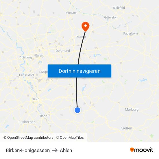 Birken-Honigsessen to Ahlen map
