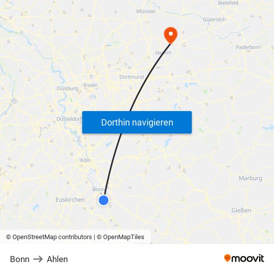 Bonn to Ahlen map