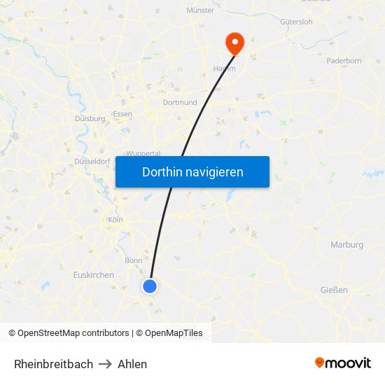 Rheinbreitbach to Ahlen map