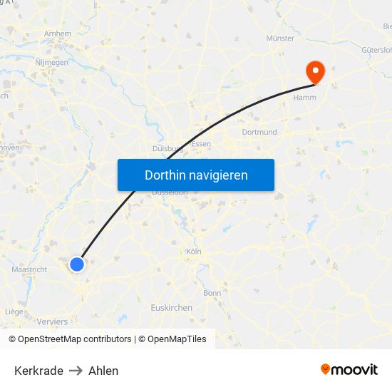 Kerkrade to Ahlen map