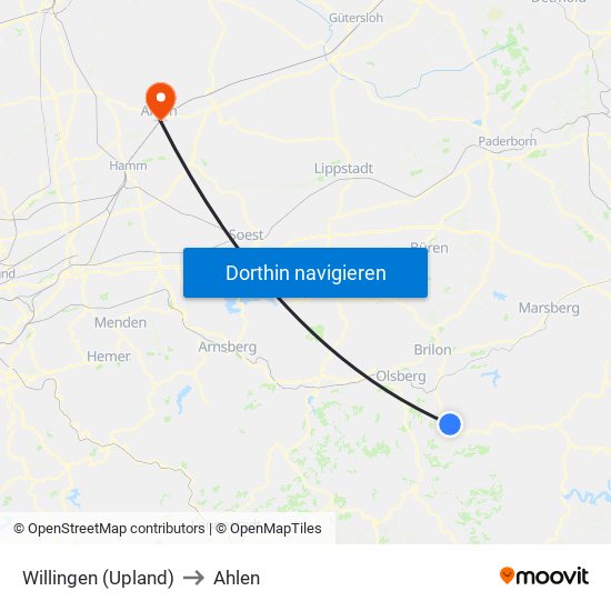 Willingen (Upland) to Ahlen map