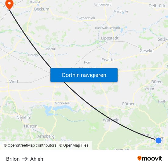 Brilon to Ahlen map