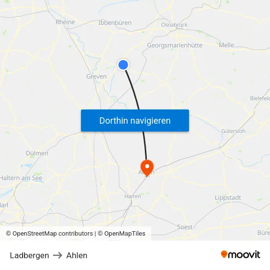 Ladbergen to Ahlen map