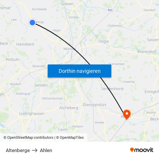 Altenberge to Ahlen map