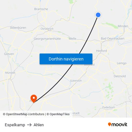 Espelkamp to Ahlen map