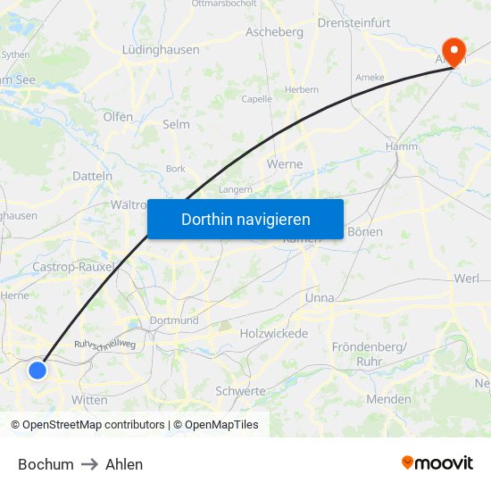 Bochum to Ahlen map