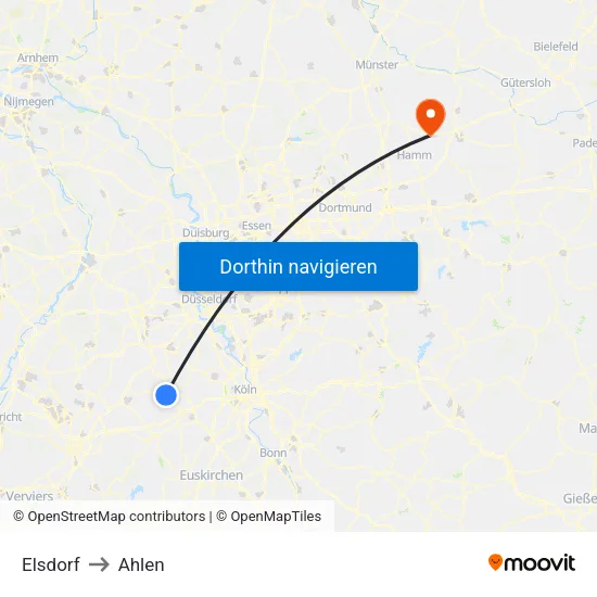 Elsdorf to Ahlen map
