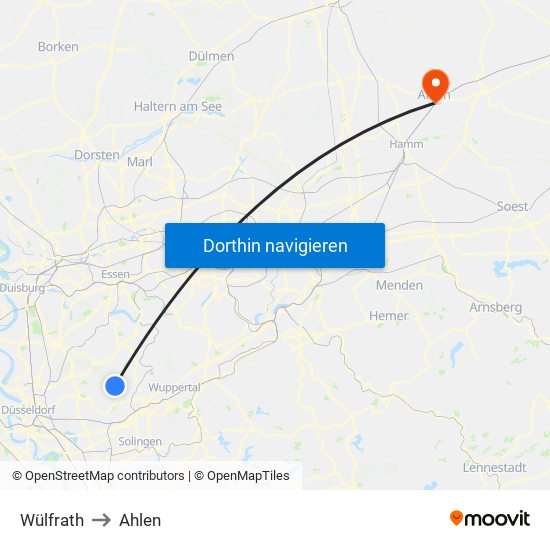 Wülfrath to Ahlen map