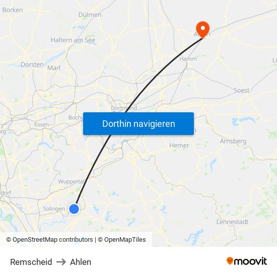 Remscheid to Ahlen map