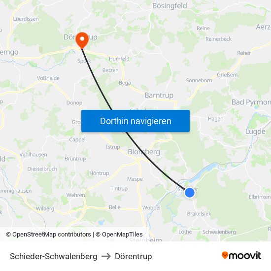 Schieder-Schwalenberg to Dörentrup map