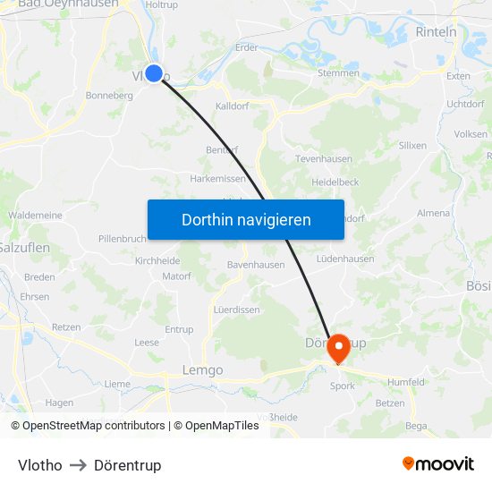 Vlotho to Dörentrup map