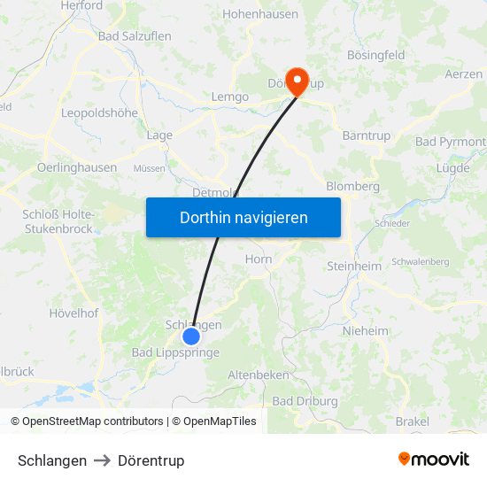 Schlangen to Dörentrup map