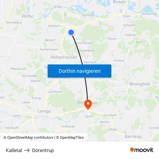 Kalletal to Dörentrup map