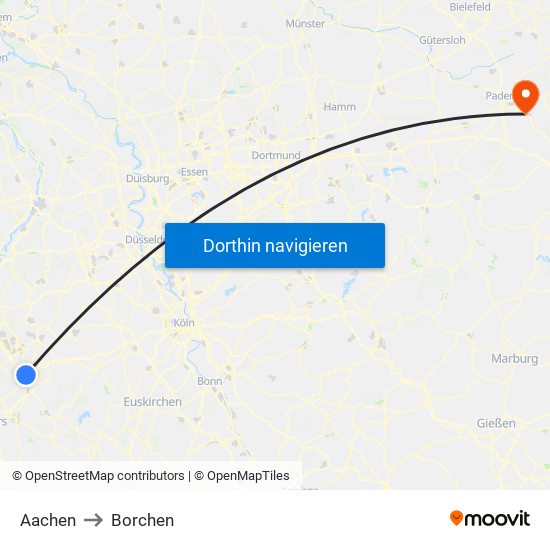 Aachen to Borchen map