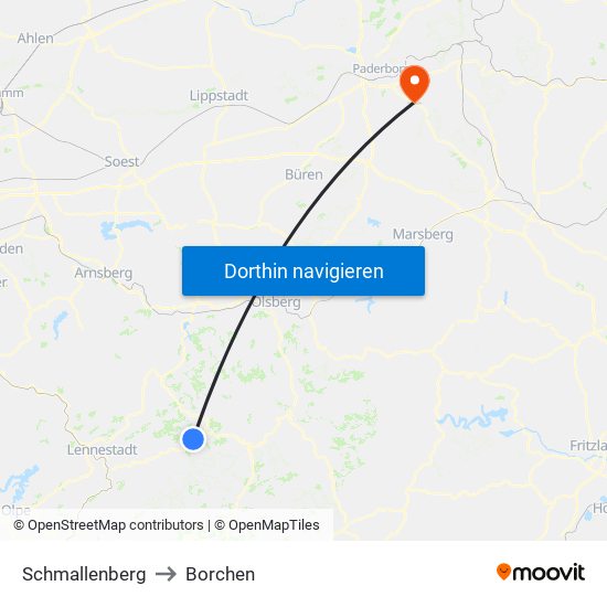 Schmallenberg to Borchen map