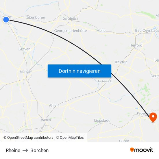 Rheine to Borchen map