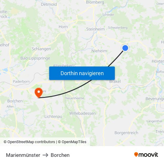 Marienmünster to Borchen map