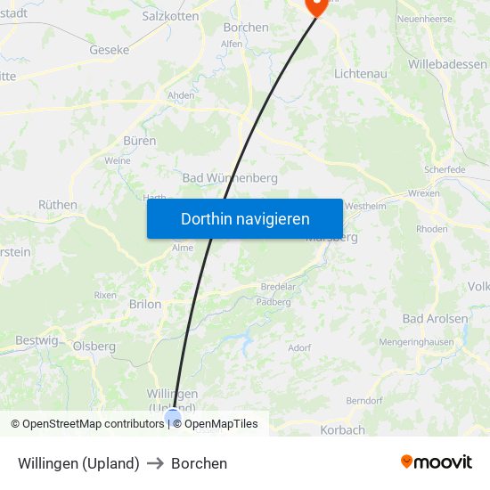 Willingen (Upland) to Borchen map