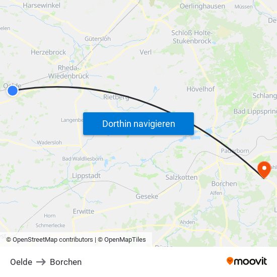 Oelde to Borchen map