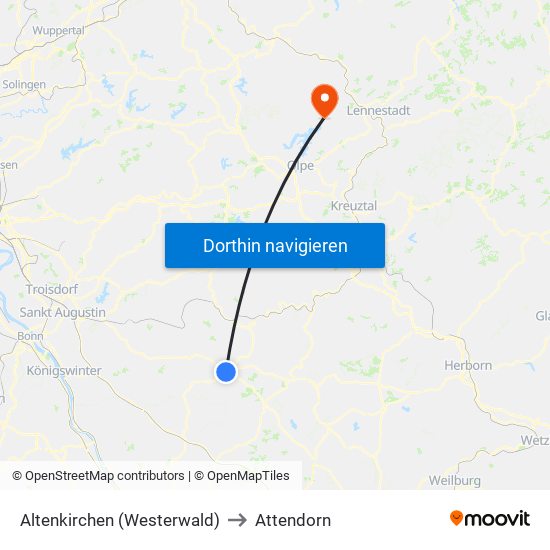 Altenkirchen (Westerwald) to Attendorn map