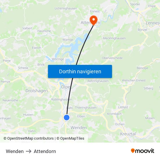 Wenden to Attendorn map