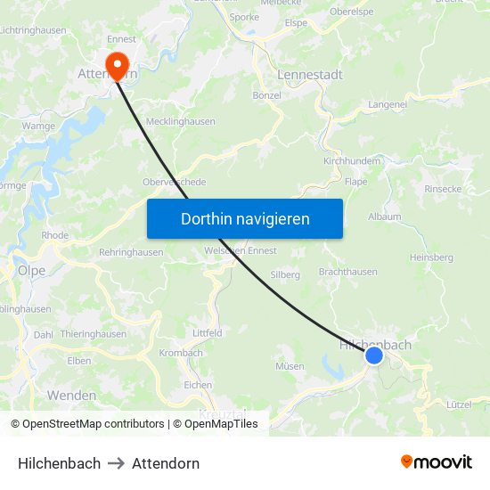 Hilchenbach to Attendorn map