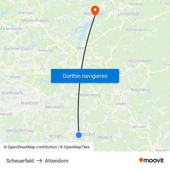 Scheuerfeld to Attendorn map