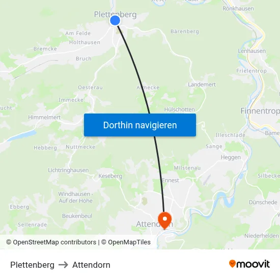 Plettenberg to Attendorn map