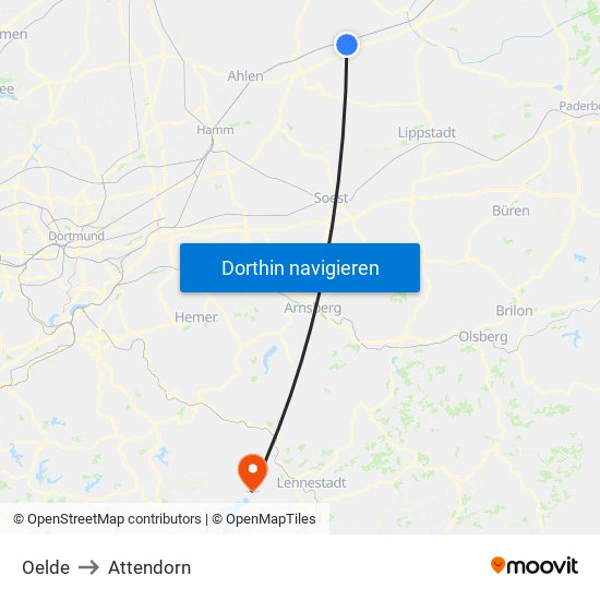 Oelde to Attendorn map