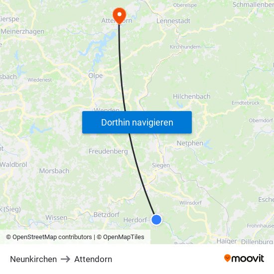 Neunkirchen to Attendorn map