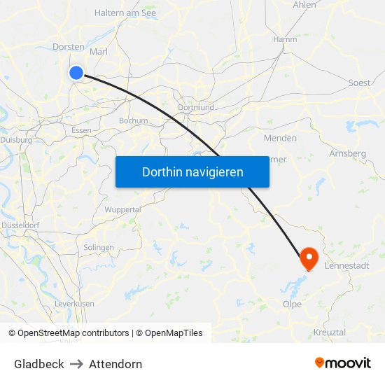 Gladbeck to Attendorn map