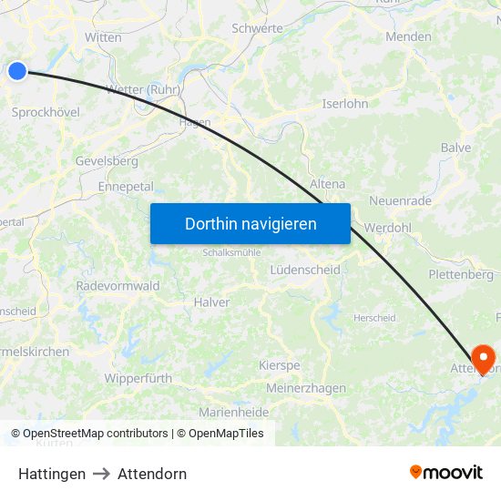 Hattingen to Attendorn map