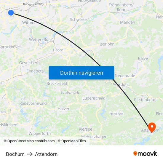 Bochum to Attendorn map