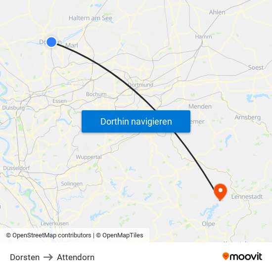 Dorsten to Attendorn map