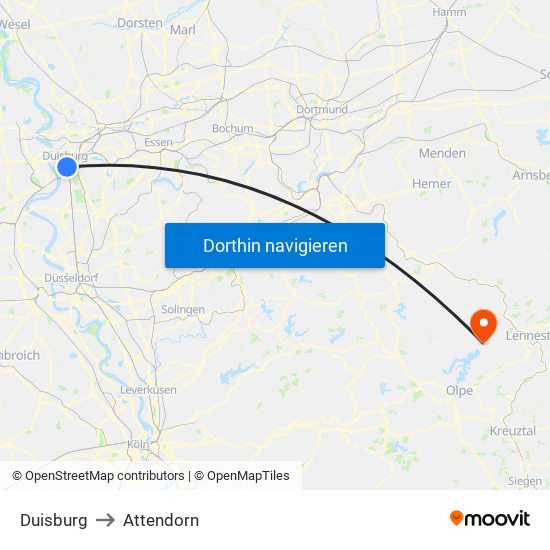 Duisburg to Attendorn map