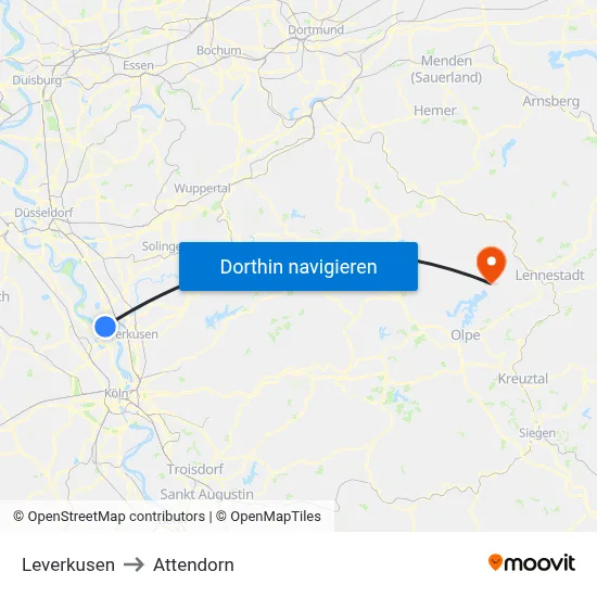 Leverkusen to Attendorn map