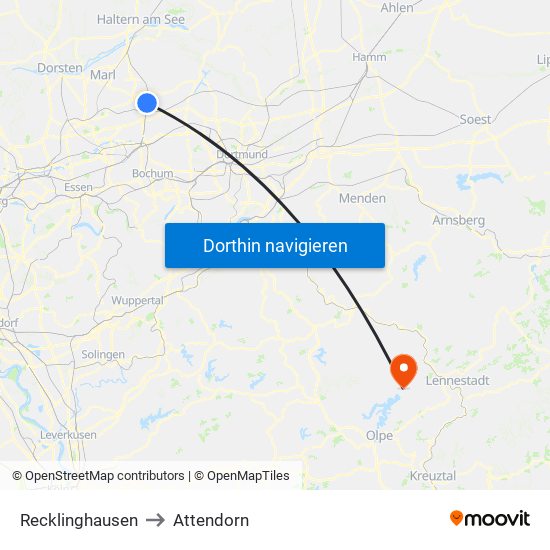 Recklinghausen to Attendorn map