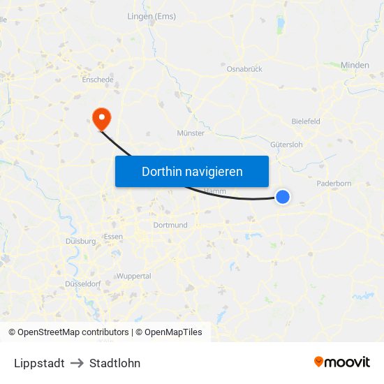 Lippstadt to Stadtlohn map